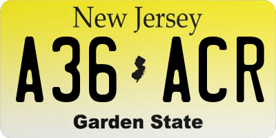 NJ license plate A36ACR