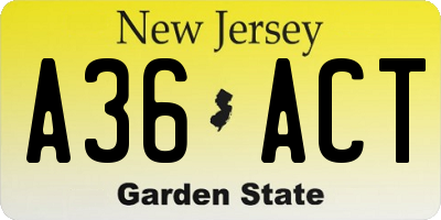 NJ license plate A36ACT