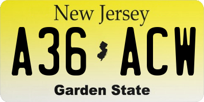 NJ license plate A36ACW