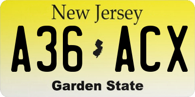NJ license plate A36ACX