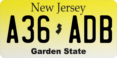 NJ license plate A36ADB