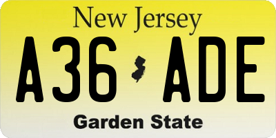 NJ license plate A36ADE