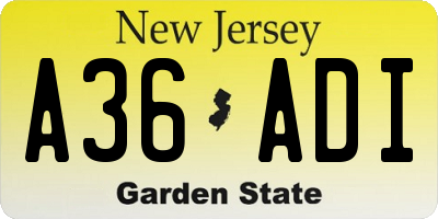 NJ license plate A36ADI