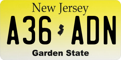 NJ license plate A36ADN