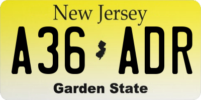 NJ license plate A36ADR