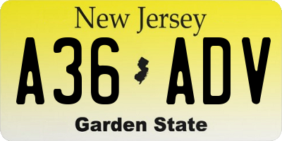 NJ license plate A36ADV