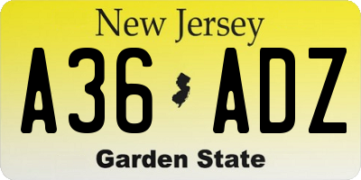 NJ license plate A36ADZ