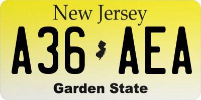 NJ license plate A36AEA
