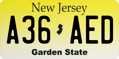 NJ license plate A36AED