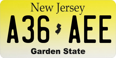 NJ license plate A36AEE