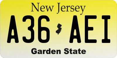 NJ license plate A36AEI