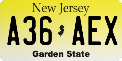 NJ license plate A36AEX
