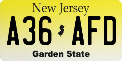 NJ license plate A36AFD