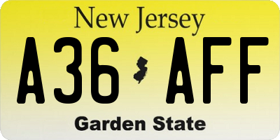 NJ license plate A36AFF