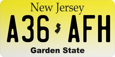 NJ license plate A36AFH