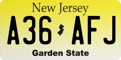 NJ license plate A36AFJ