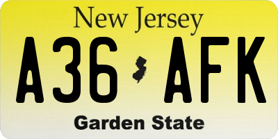 NJ license plate A36AFK