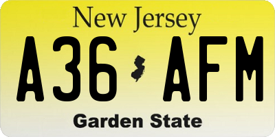 NJ license plate A36AFM