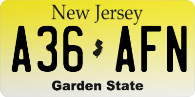 NJ license plate A36AFN
