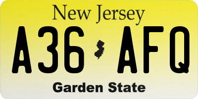 NJ license plate A36AFQ