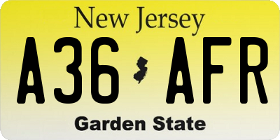 NJ license plate A36AFR
