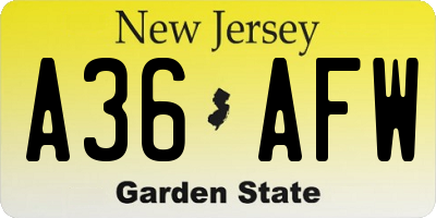 NJ license plate A36AFW