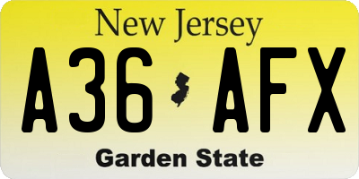 NJ license plate A36AFX