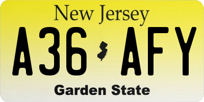 NJ license plate A36AFY