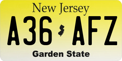 NJ license plate A36AFZ