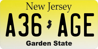 NJ license plate A36AGE