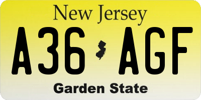 NJ license plate A36AGF