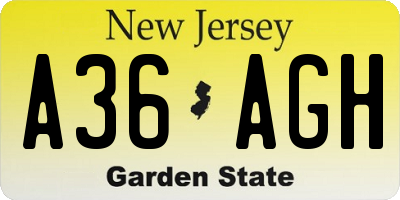 NJ license plate A36AGH