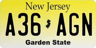 NJ license plate A36AGN