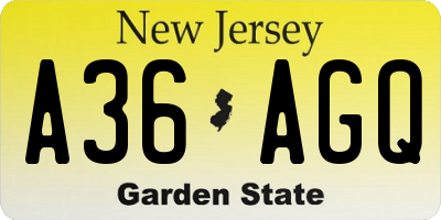 NJ license plate A36AGQ