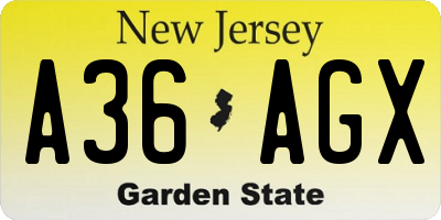NJ license plate A36AGX