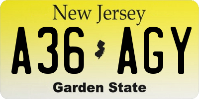 NJ license plate A36AGY