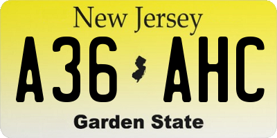 NJ license plate A36AHC