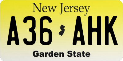 NJ license plate A36AHK