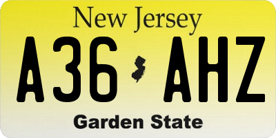 NJ license plate A36AHZ