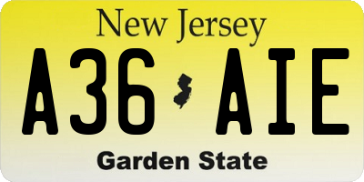 NJ license plate A36AIE