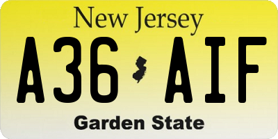 NJ license plate A36AIF