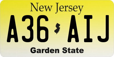 NJ license plate A36AIJ