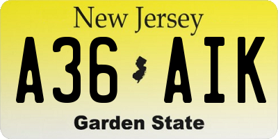 NJ license plate A36AIK