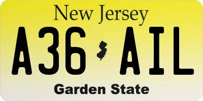 NJ license plate A36AIL