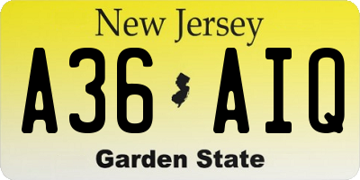 NJ license plate A36AIQ
