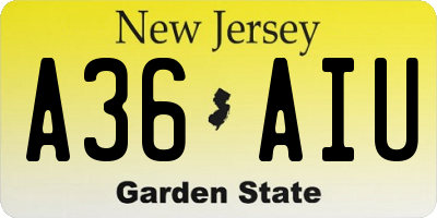 NJ license plate A36AIU