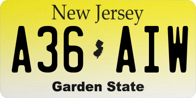NJ license plate A36AIW