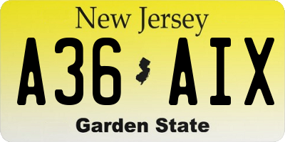 NJ license plate A36AIX