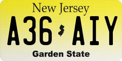 NJ license plate A36AIY