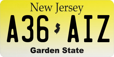 NJ license plate A36AIZ